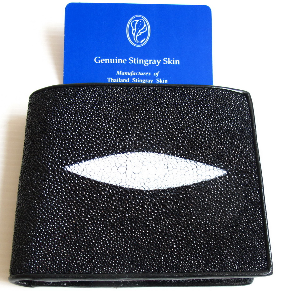 กระเป๋าสตางค์หนังปลากระเบนแท้1ตา แบบสั้น สีดำ