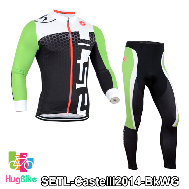 ชุดจักรยานแขนยาวทีม Castelli 14 สีดำขาวเขียว