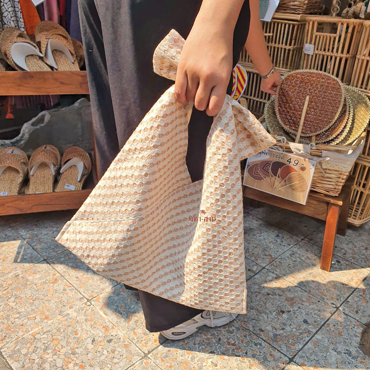 กระเป๋าผ้า ถุงผ้า แฟชั่น คล้องแขน แต่งโบว์ คละสี 🎀