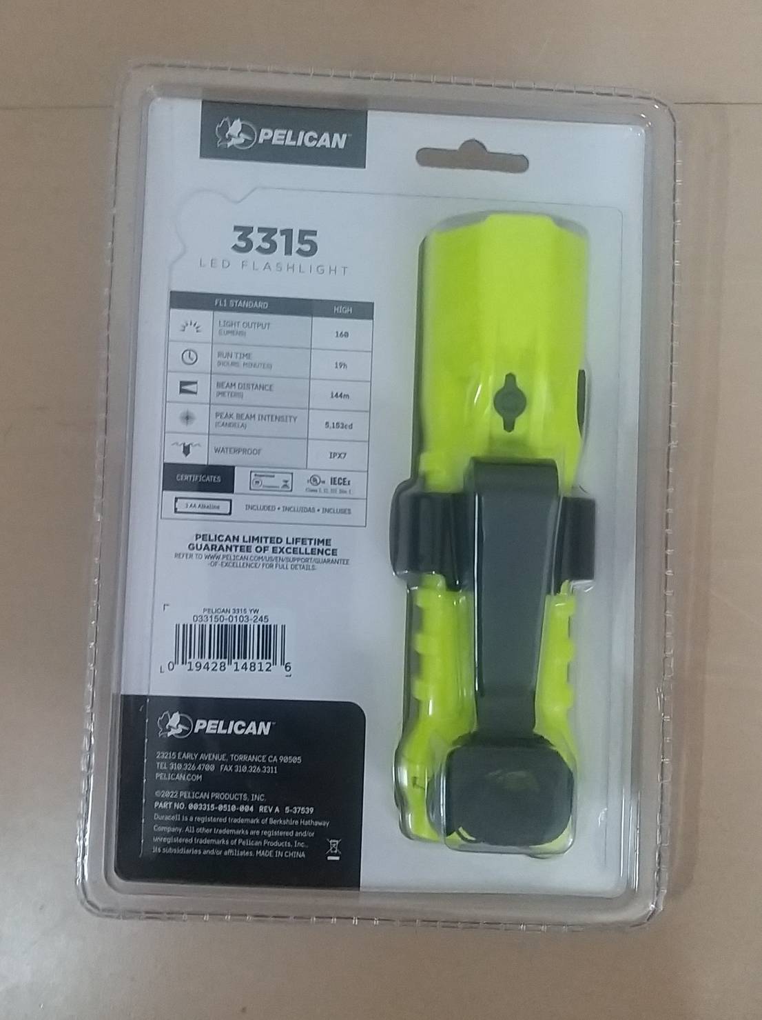Pelican #3315 LED Flashlight ไฟฉายกันระเบิด ความสว่างสูงสุด :160 ลูเมน ลำแสงสีขาว