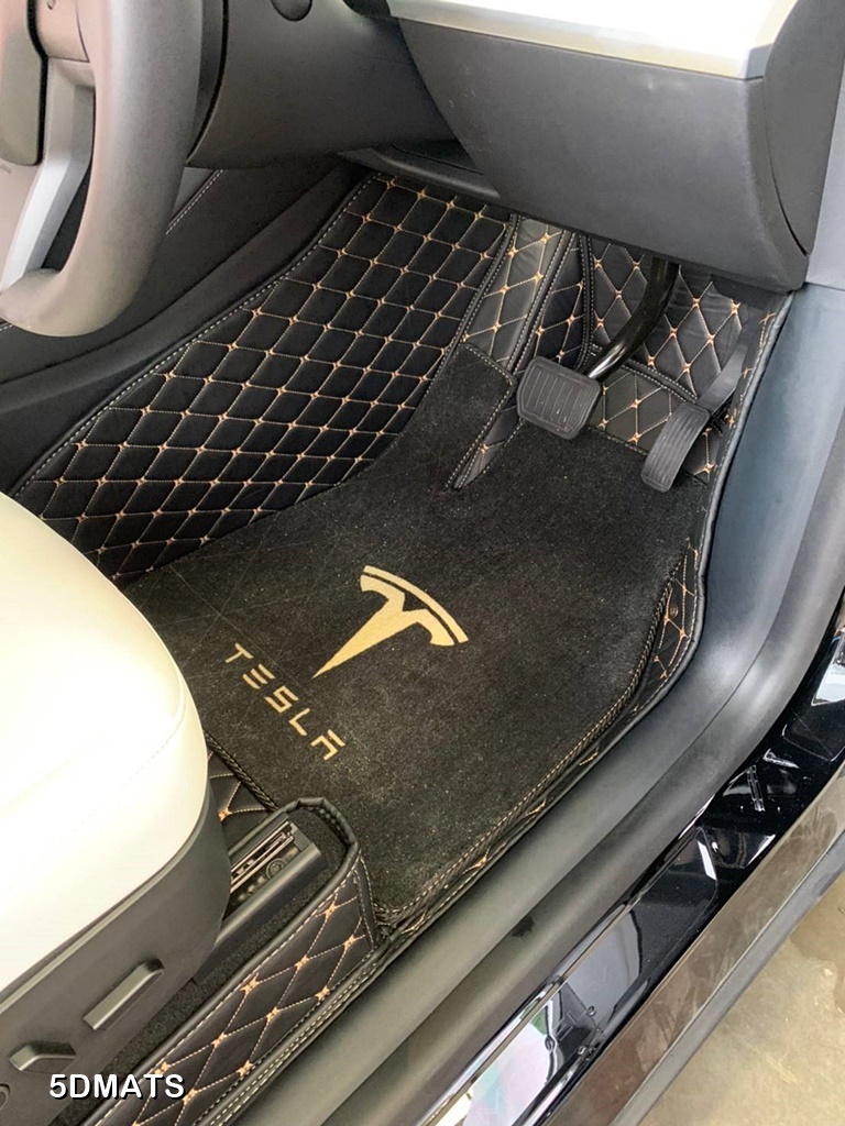 พรมปูพื้นรถยนต์ 7D TESLA MODEL Y (2021-28) พรม7D QJ VIP เสริมใยดักฝุ่น หนาพิเศษ เต็มคัน