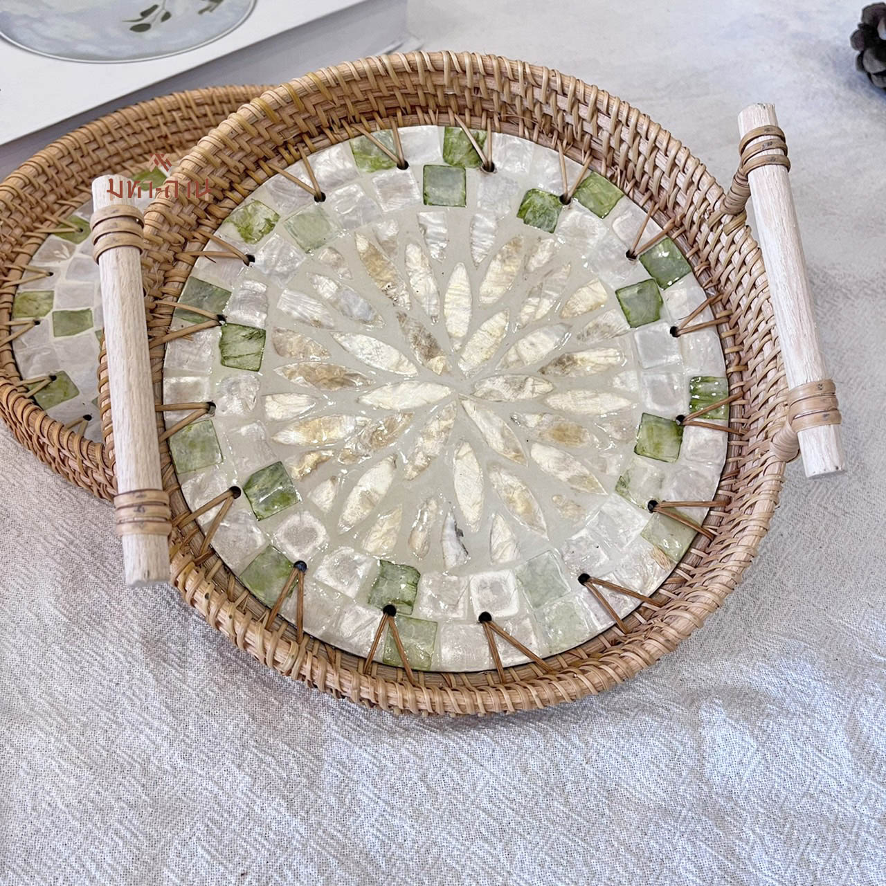 ถาดหวายแต่งโมเสก ถาดใส่อาหาร พร็อพถ่ายรูป Rattanly Mosaic Tray⭐