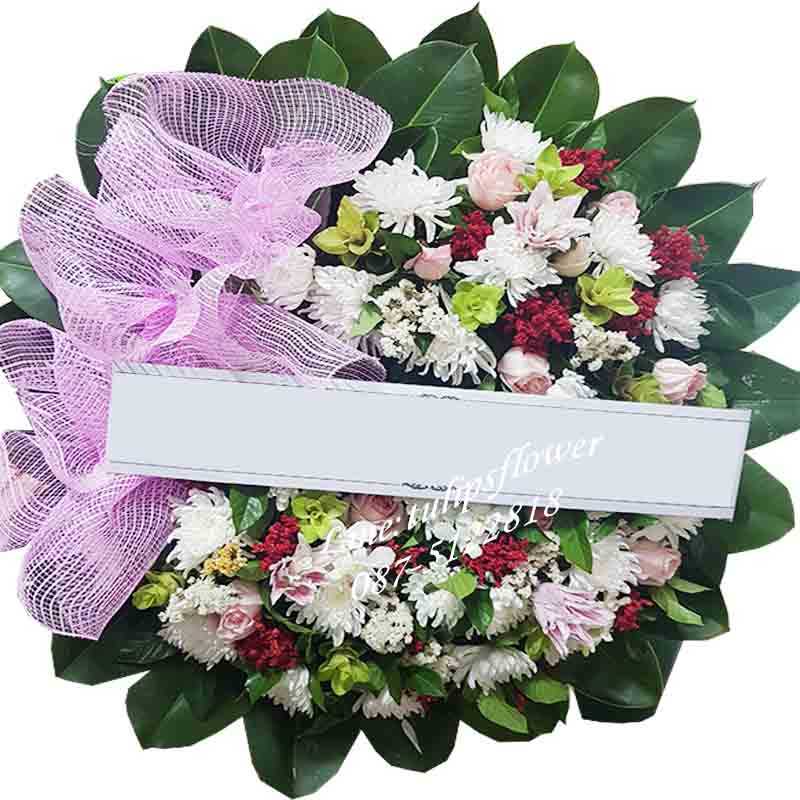 พวงหรีดดอกไม้สด WW028