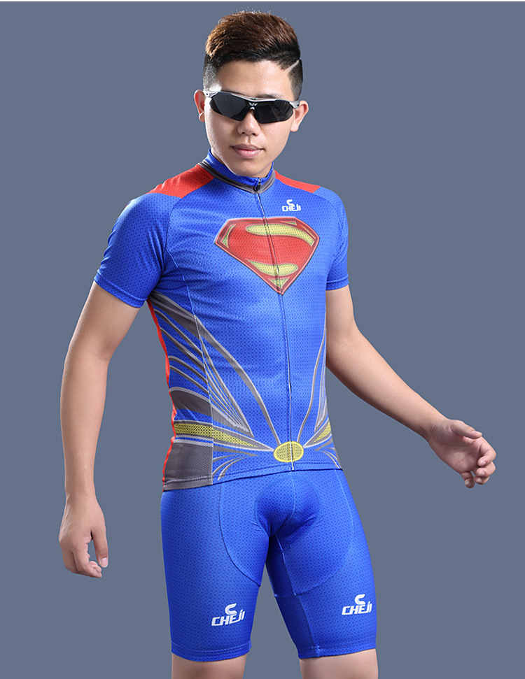 ชุดจักรยานแขนสั้น Superman 14 สีน้ำเงินแดง