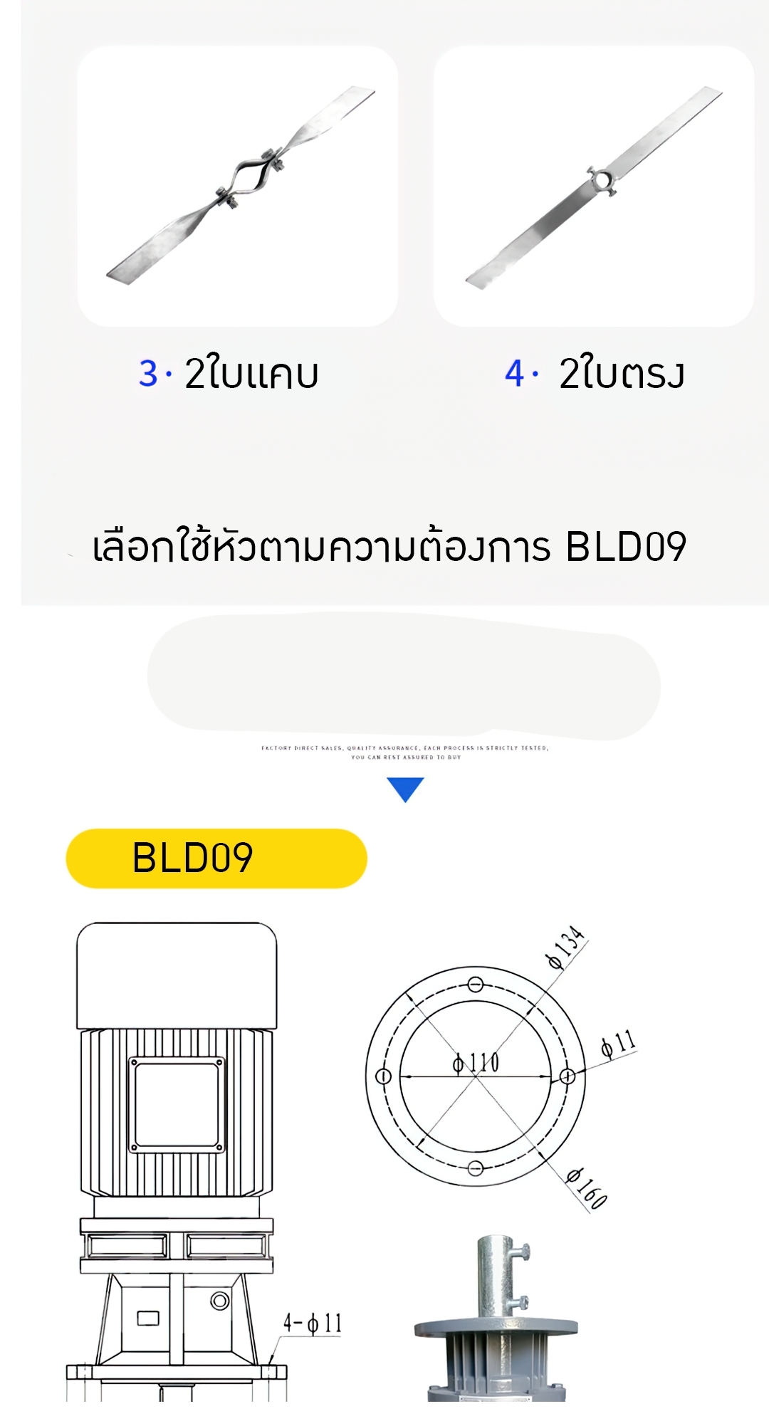 มอเตอร์พร้อมหัวปั่น หัวปั่นสแตนเลส 304 316L หัวพลาสติก รุ่น BLD09 chemical mixer motor