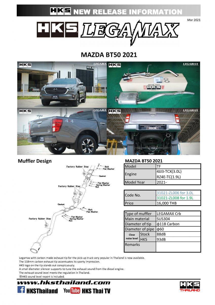 ท่อ HKS LEGAMAX CARBON SINGLE TAIL (ZL006-ZL008) MAZDA BT50 2021+
