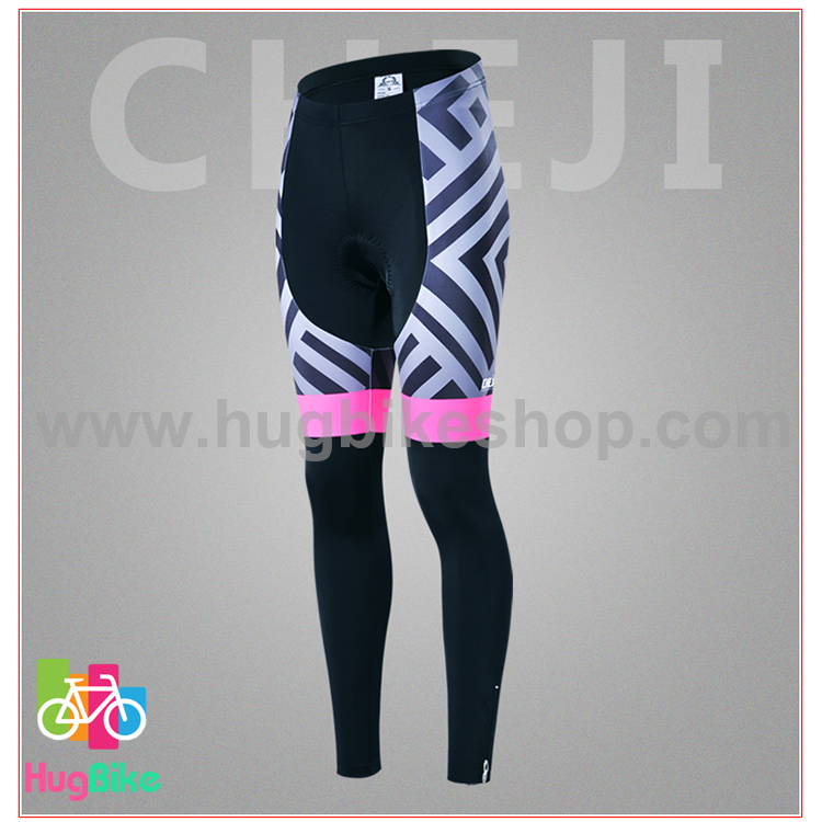 กางเกงจักรยานผู้หญิงขายาว CheJi 16 (10) สีดำลายเทาชมพู