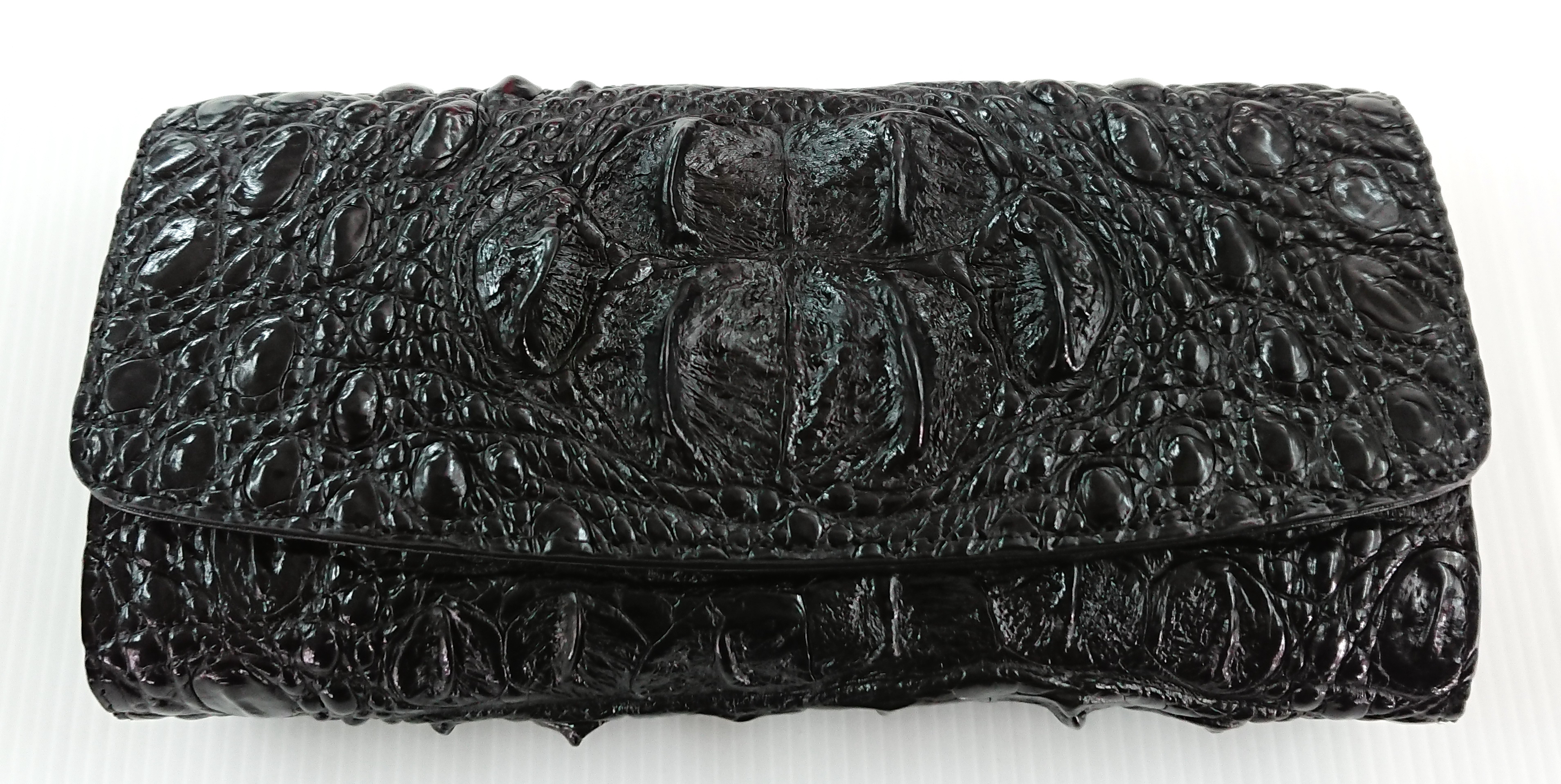 กระเป๋าสตางค์หนังจระเข้แท้ 3พับยาว ส่วนโหนก สีดำ