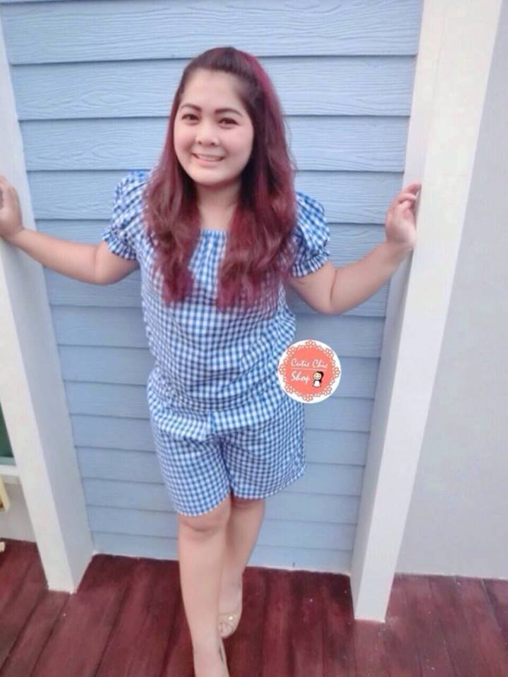 เซตเสื้อกางเกงลายสก๊อตแต่งคอกับแขนกิ๊ฟเก๋