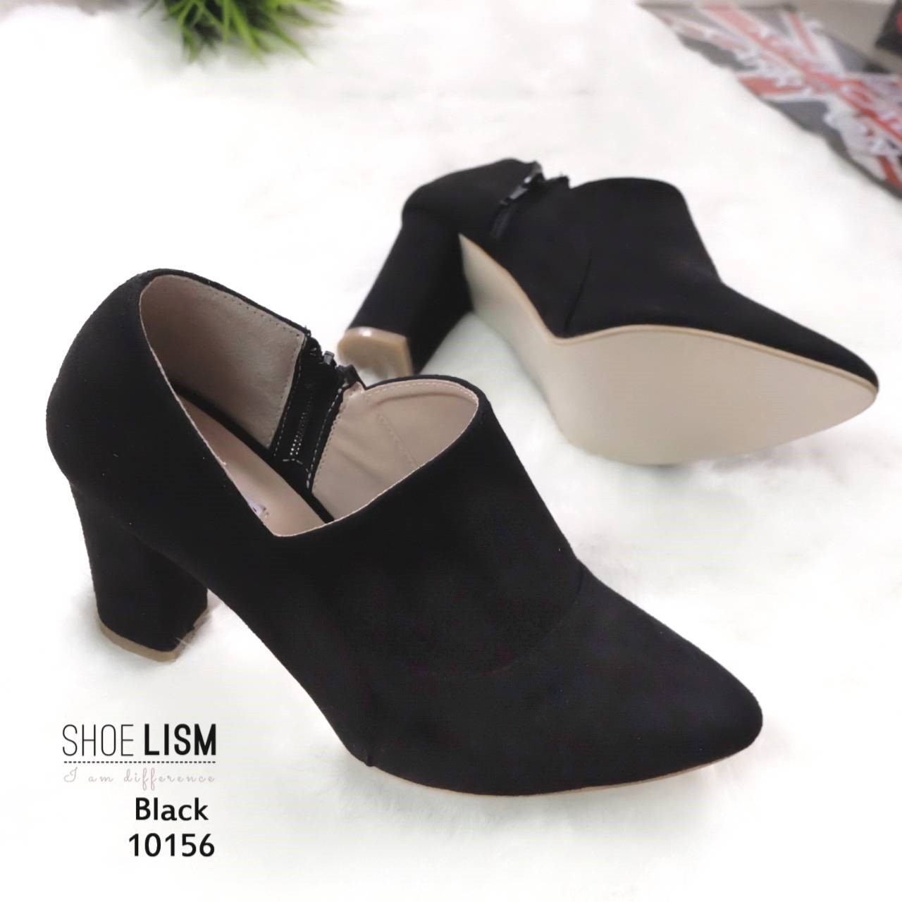 รองเท้าส้นสูง หนังสักหราด มีซิปข้าง