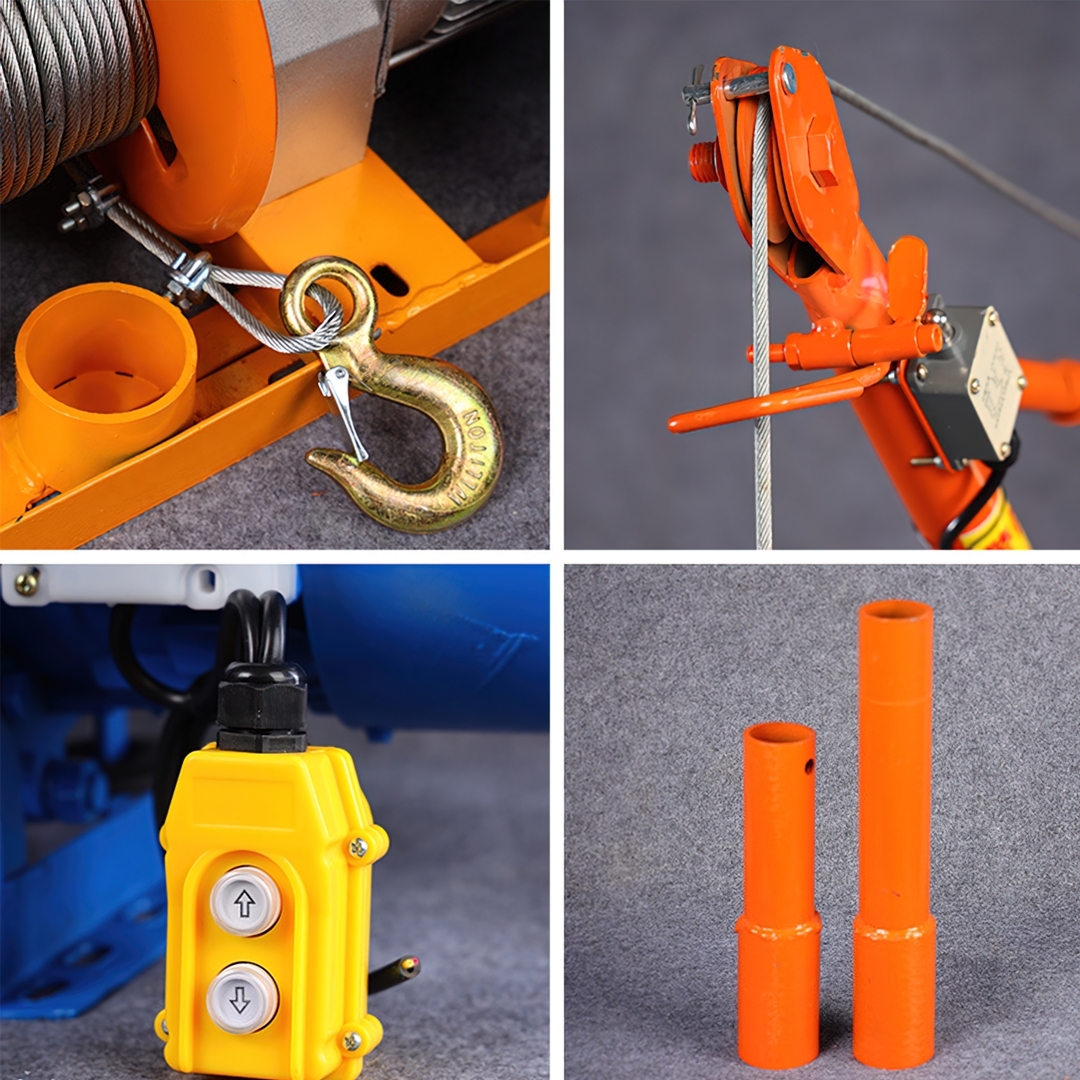 เครนยกของภายใน ขนาดเล็ก มินิ ใช้กับระเบียง ห้องแถว อาคารพาณิชย์ ยกได้เยอะสุด 800kg. สลิ้งยาว 100เมตร ใช้ไฟ 220v