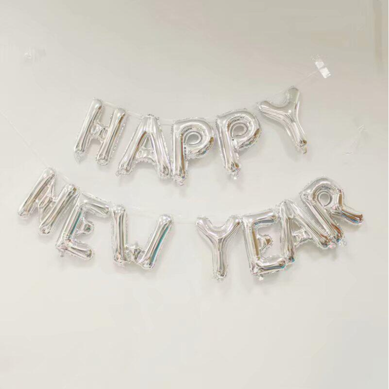 ลูกโป่งฟอยล์ตัวอักษร Happy New Year สีเงิน