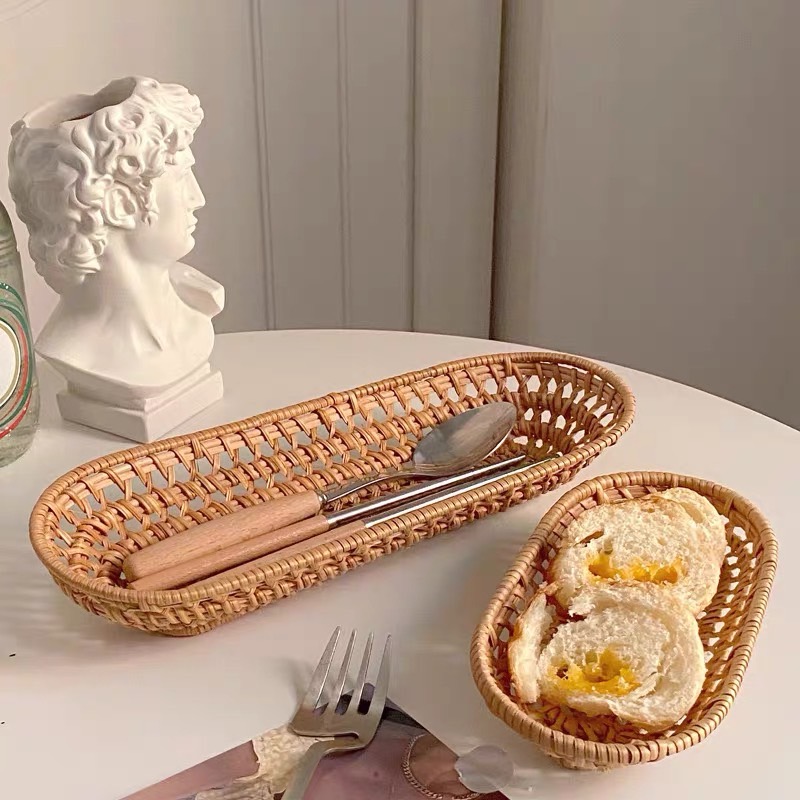 ถาดหวาย ถาดใส่อาหาร ถาดเฟรนฟราย พร็อพถ่ายรูป rattan tray🤎