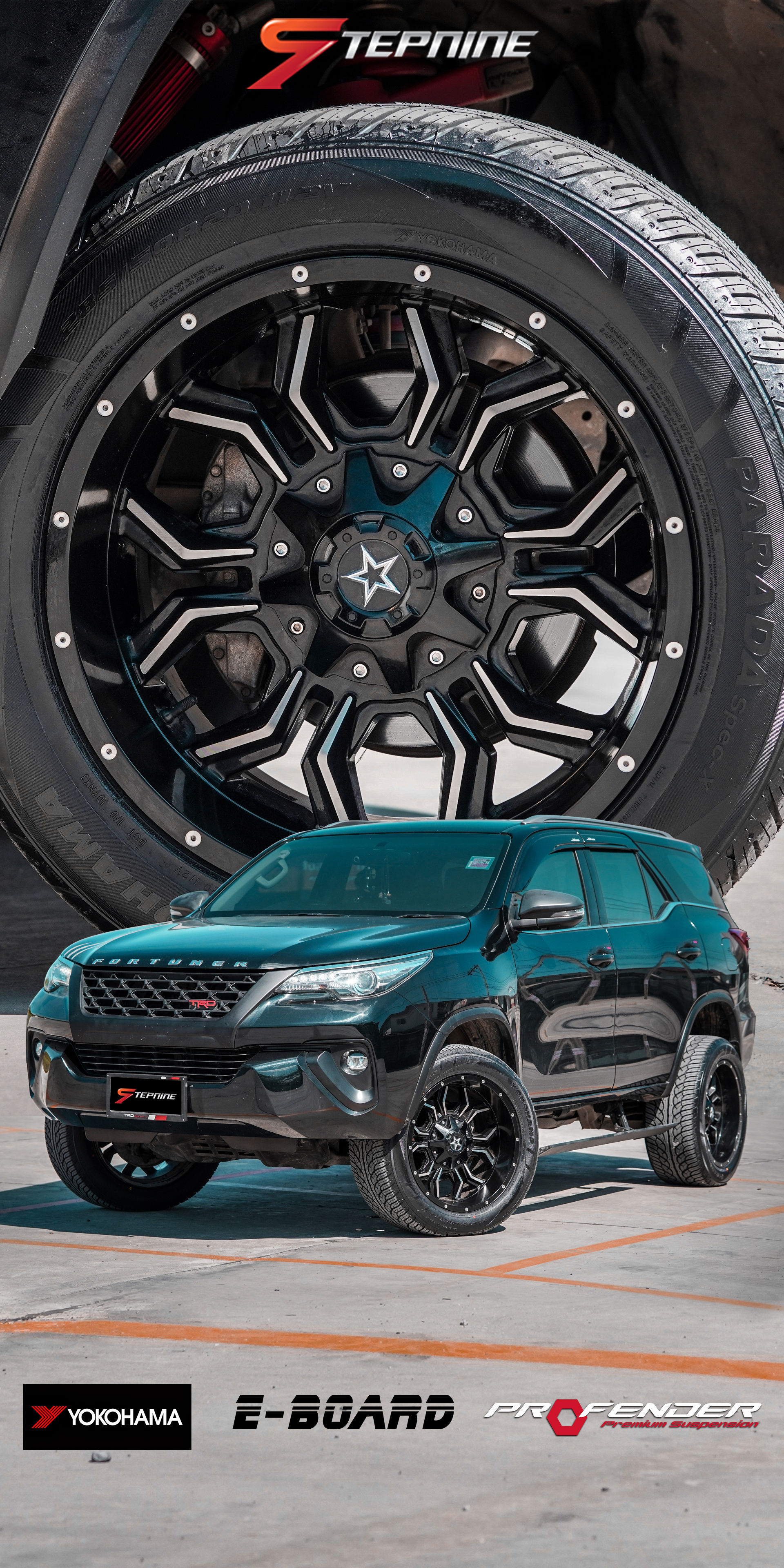 TOYOTA FORTUNER ล้อขอบ 20 พร้อมช่วงล่าง PROFENDER และบันไดไฟฟ้าอัตโนมัติ E-BOARD