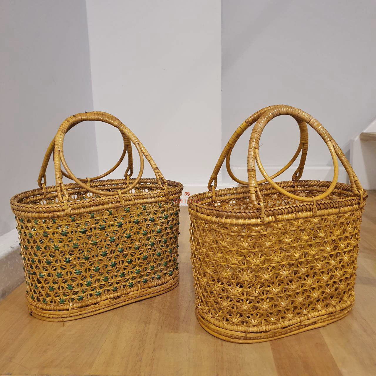 ตะกร้าหวาย ตะกร้าไปวัด ตะกร้าทำบุญ ลายพิกุล🧺