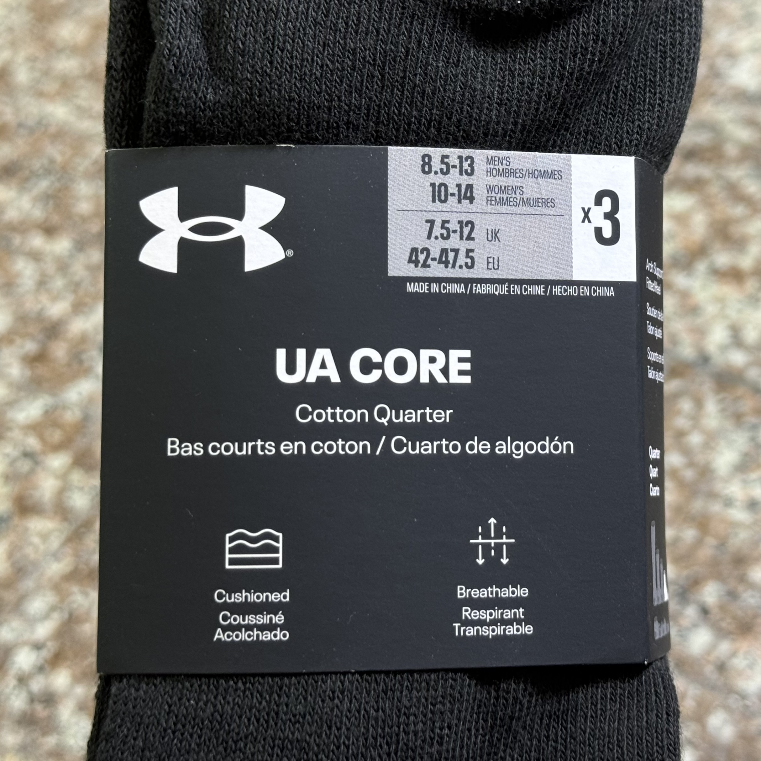 ถุงเท้า Under Armour Core Quarter Socks ‘BLACK’ (MD)