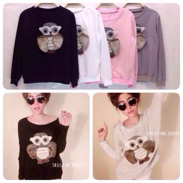 เสื้อจั้มเปอร์ ติดนกฮูก3D