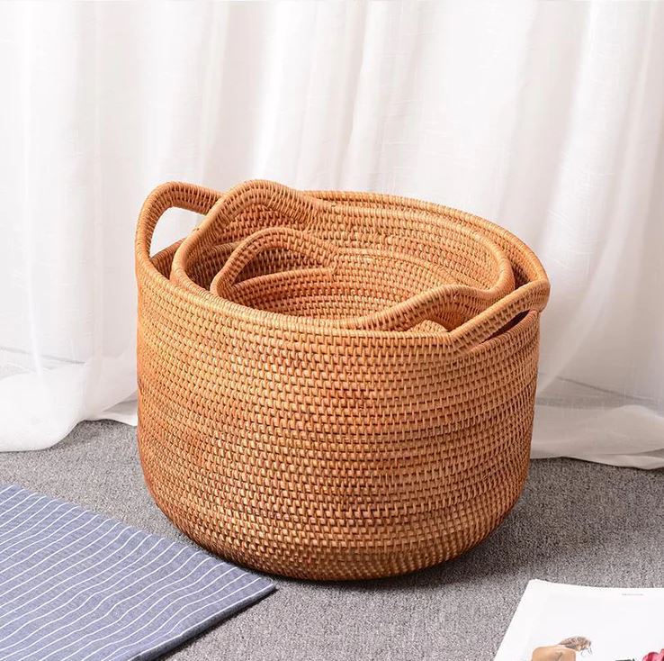 ตะกร้าผ้า ตะกร้าเก็บของ กระถางต้นไม้ พร็อพถ่ายรูป rattan tray🧺