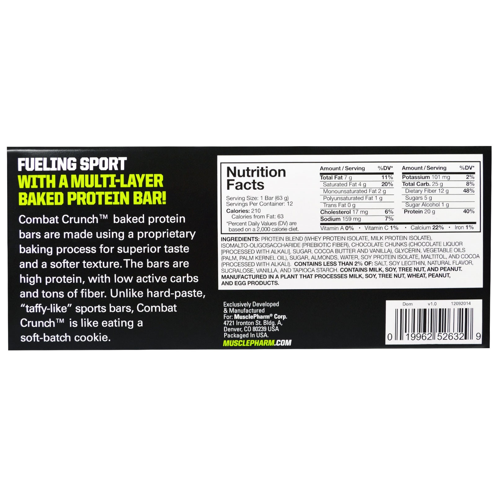 MusclePharm, Combat Crunch, Chocolate Cake, 12 Bars, 2.22 oz (63 g) Each