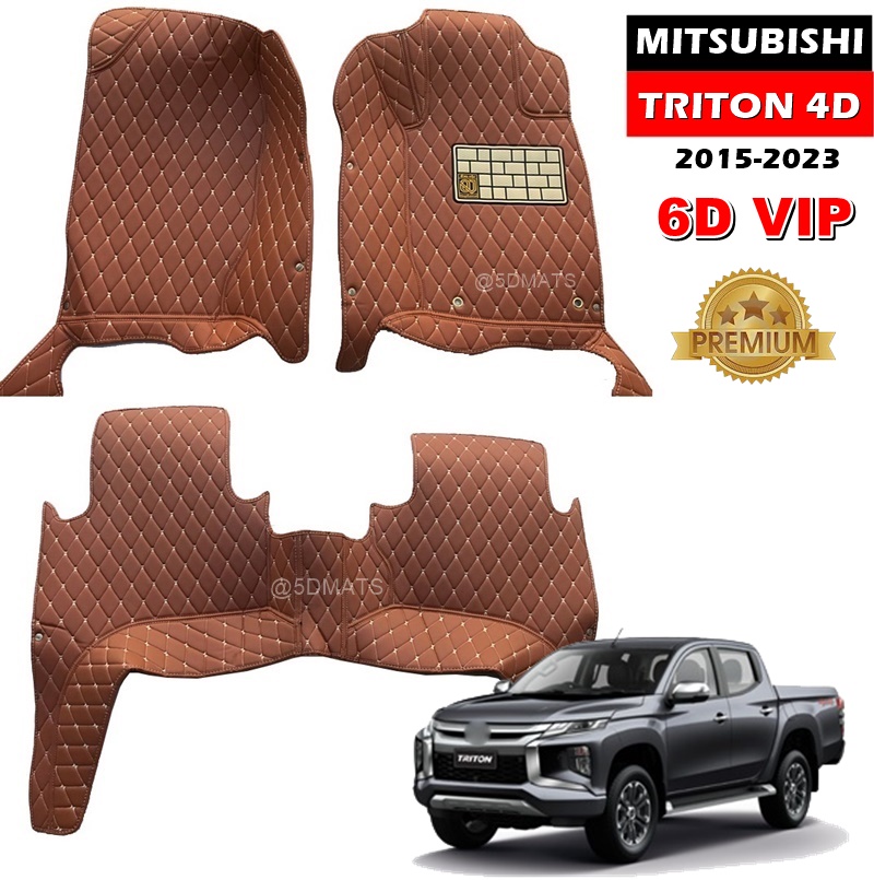 พรมปูพื้นรถยนต์ 6D MITSUBISHI TRITON 4ประตู ปี2015-23 พรม6D QJ VIP หนาพิเศษ สีน้ำตาล เต็มคัน 3ชิ้น