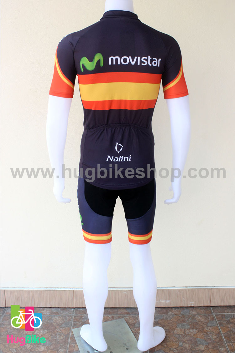 ชุดจักรยานแขนสั้นทีม Movistar 14 (02) สีน้ำเงินส้มเหลือง