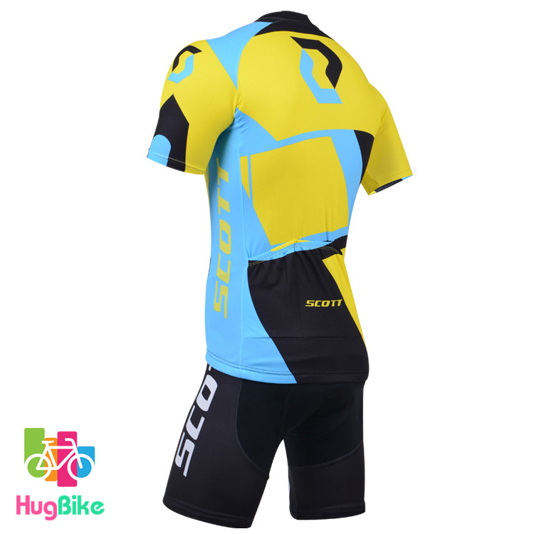 ชุดจักรยานแขนสั้นทีม Scott 14 (02) สีเหลืองฟ้าดำ