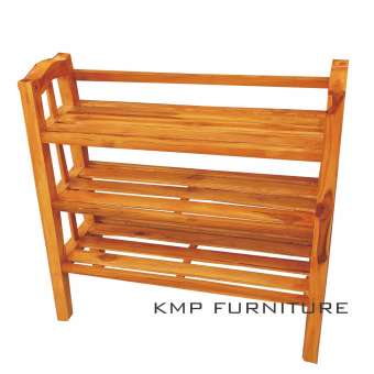 KMP Furnifure ชั้นวางรองเท้า ชั้นวางของอเนกประสงค์ ไม้สักทองแท้ 100% (รุ่น 4 ชั้น) (สีไม้สักทอง)