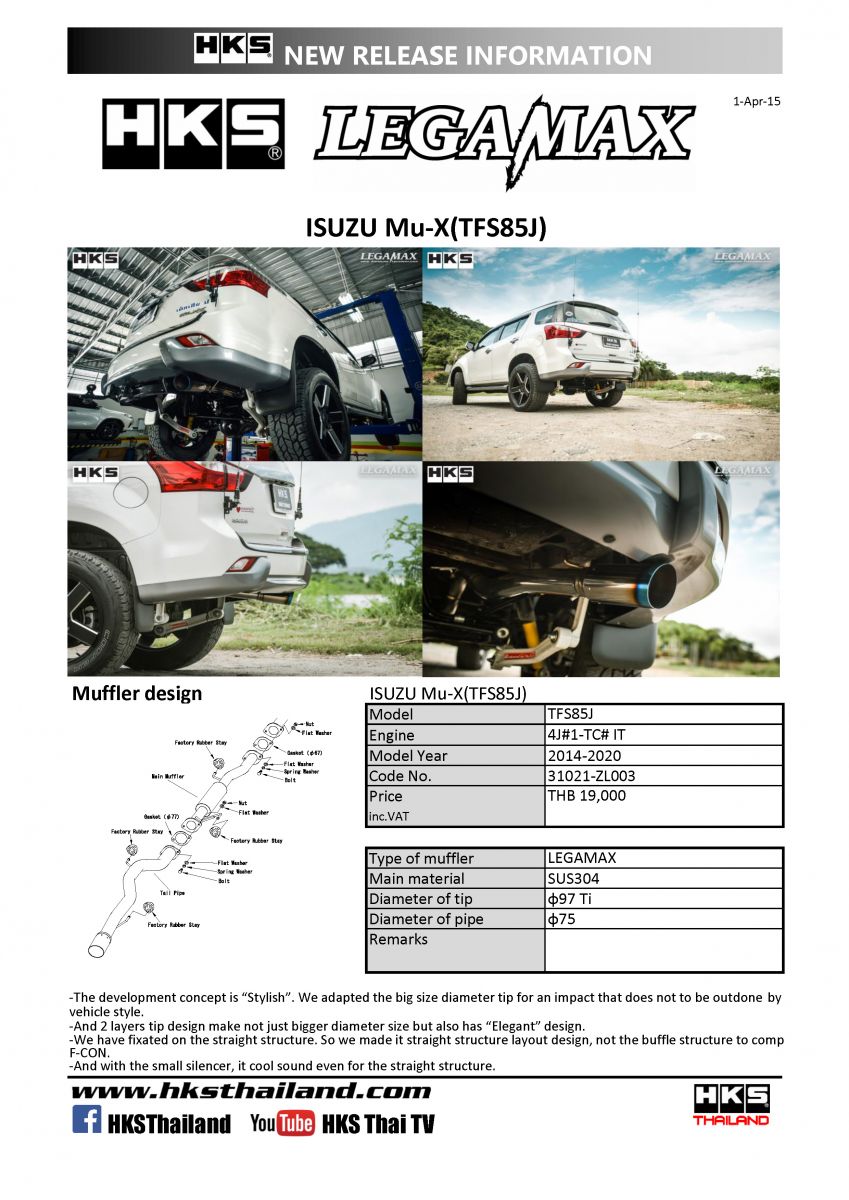 ท่อ HKS LEGAMAX TITANIUM TAIL (ZL003) ISUZU MU-X 2013-2017