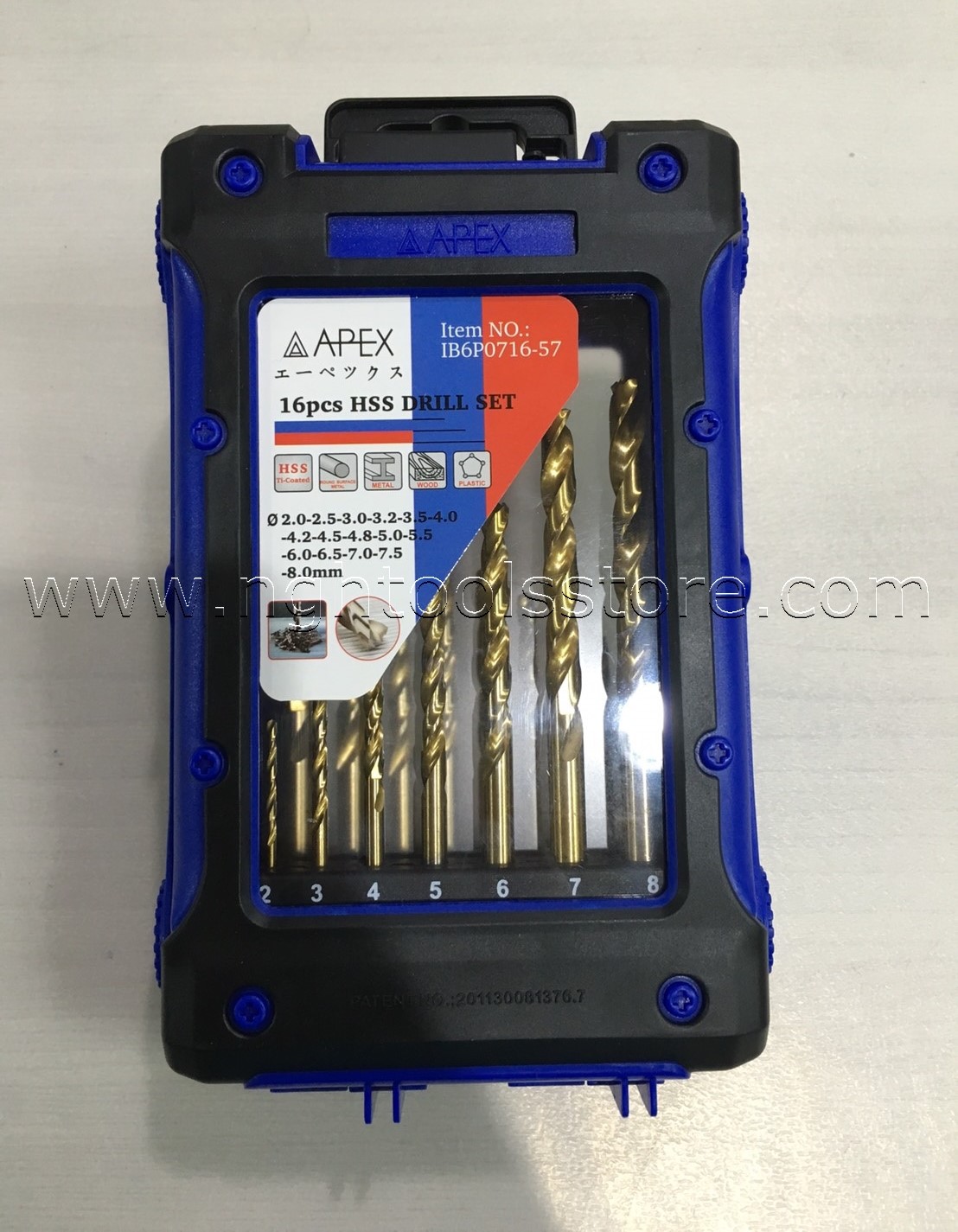 ดอกสว่านเจาะเหล็ก HSS สีทอง ลับปากพิเศษ 16 ตัวชุด ยี่ห้อ APEX