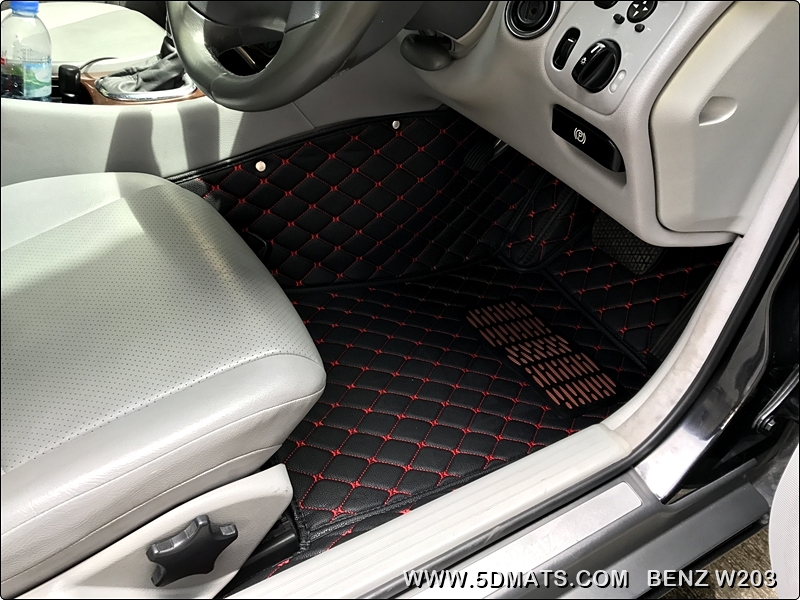 พรมปูพื้นรถยนต์ 6D BENZ C-CLASS W203 ปี2001-07 พรม6D สีดำด้ายแดง เต็มคัน 3ชิ้น
