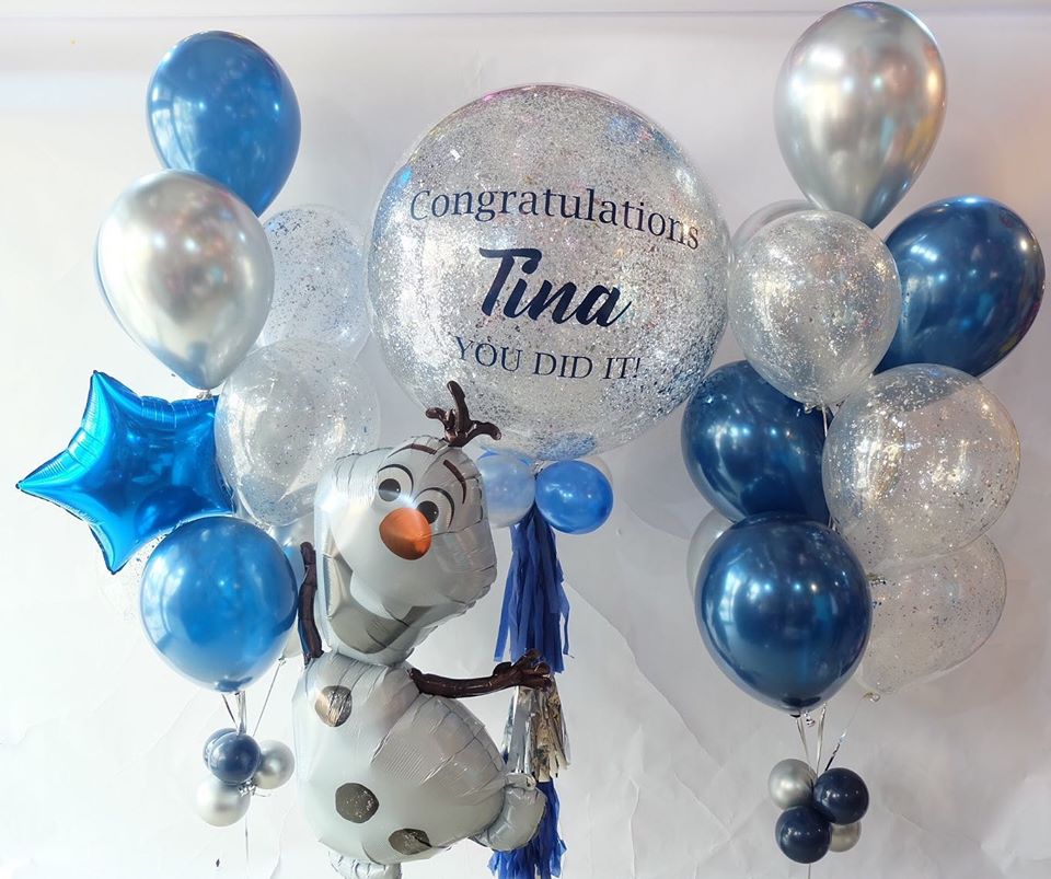 ลูกโป่ง Olaf and Congratulations 36-inch silver & dark blue (20pcs) (with helium)
