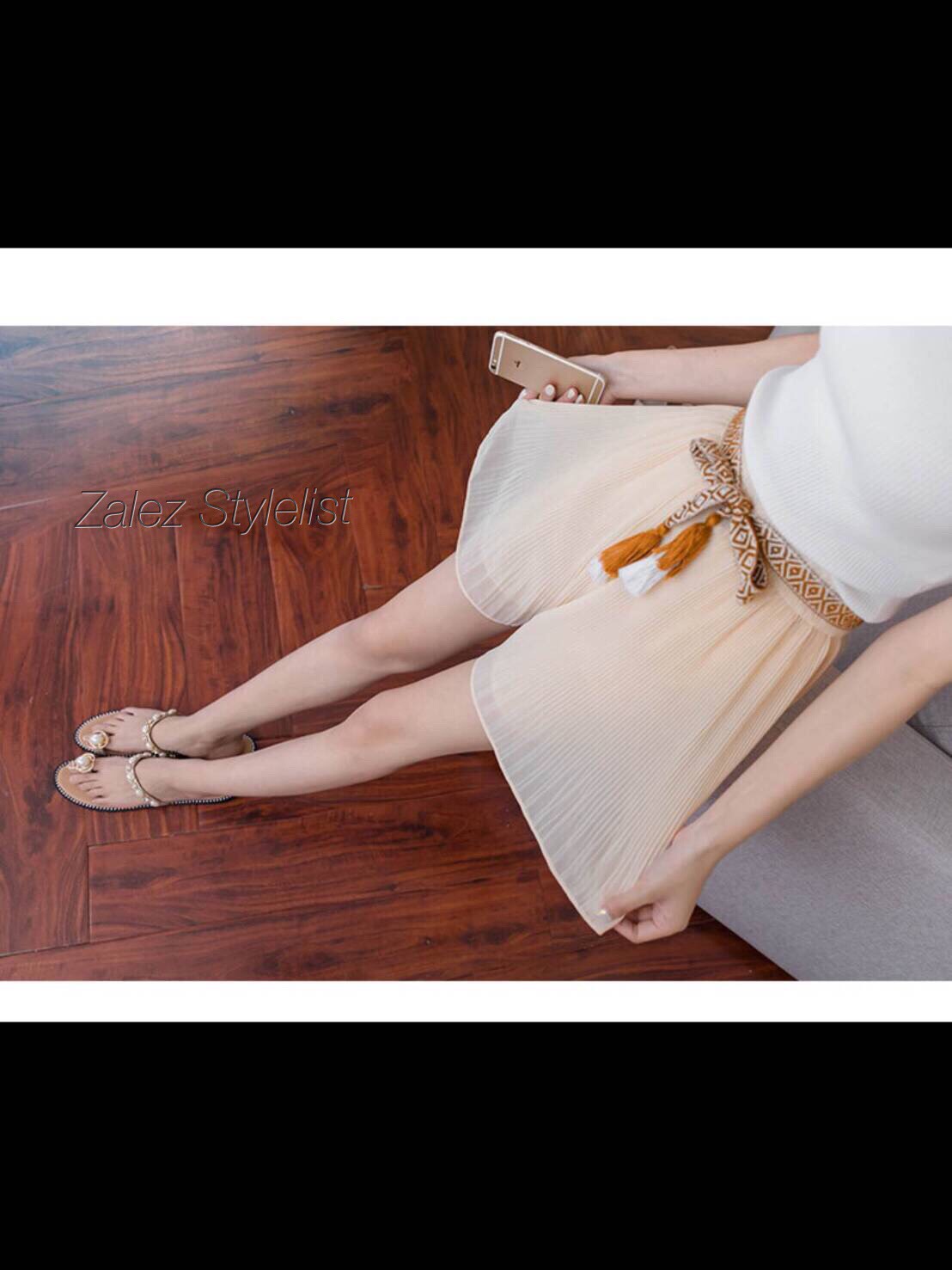 กระโปรงกางเกง ผ้าเกาหลีอัดพลีทจีบเล็ก