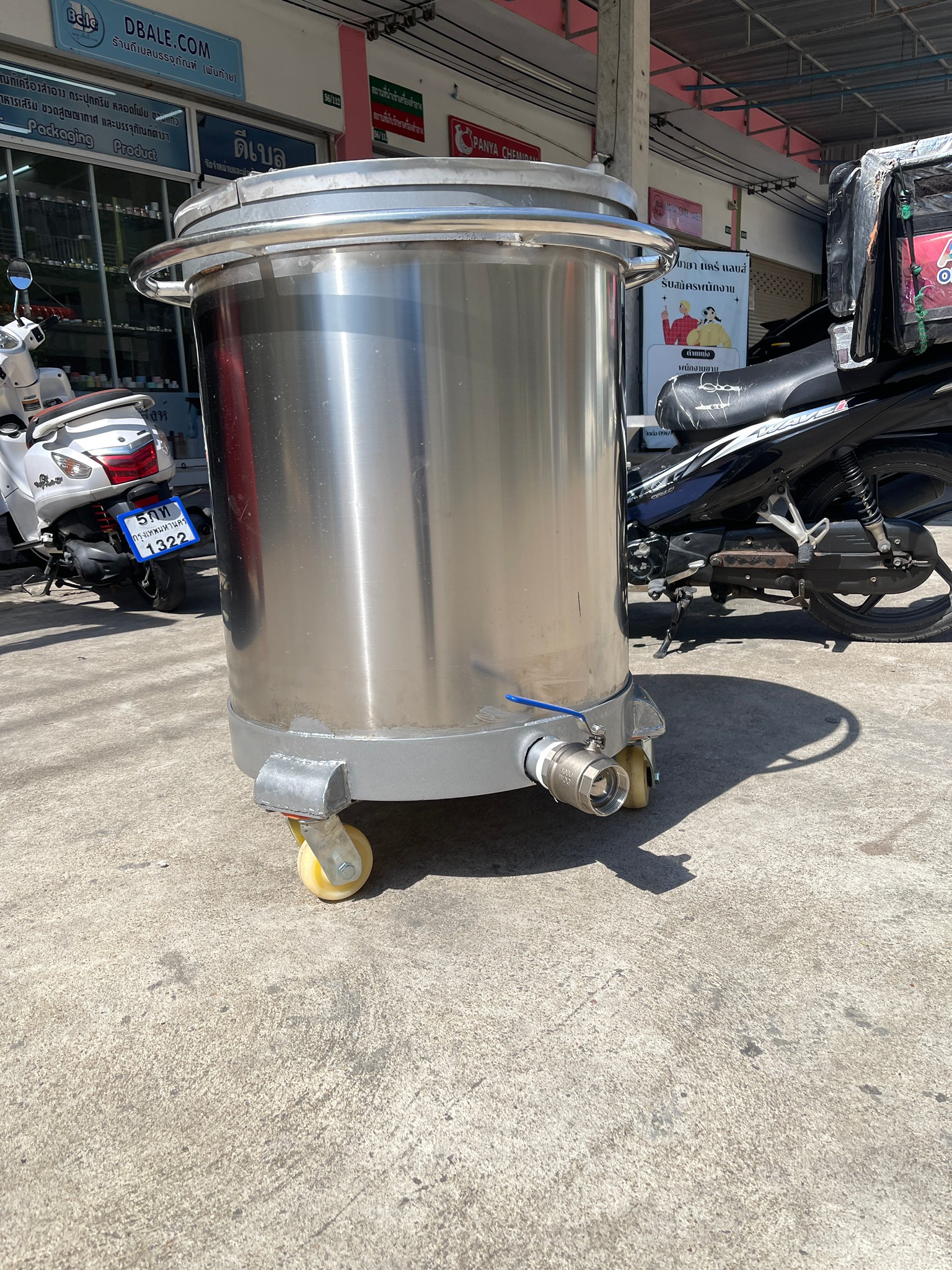 🌈ถังสแตนเลส เกรด 304 สำหรับผสมโดยเฉพาะ มีฝาปิด มีล้อเลื่อน มีก๊อกสำหรับถ่ายของเหลว (50L-300L) หม้อสแตนเลส MMT