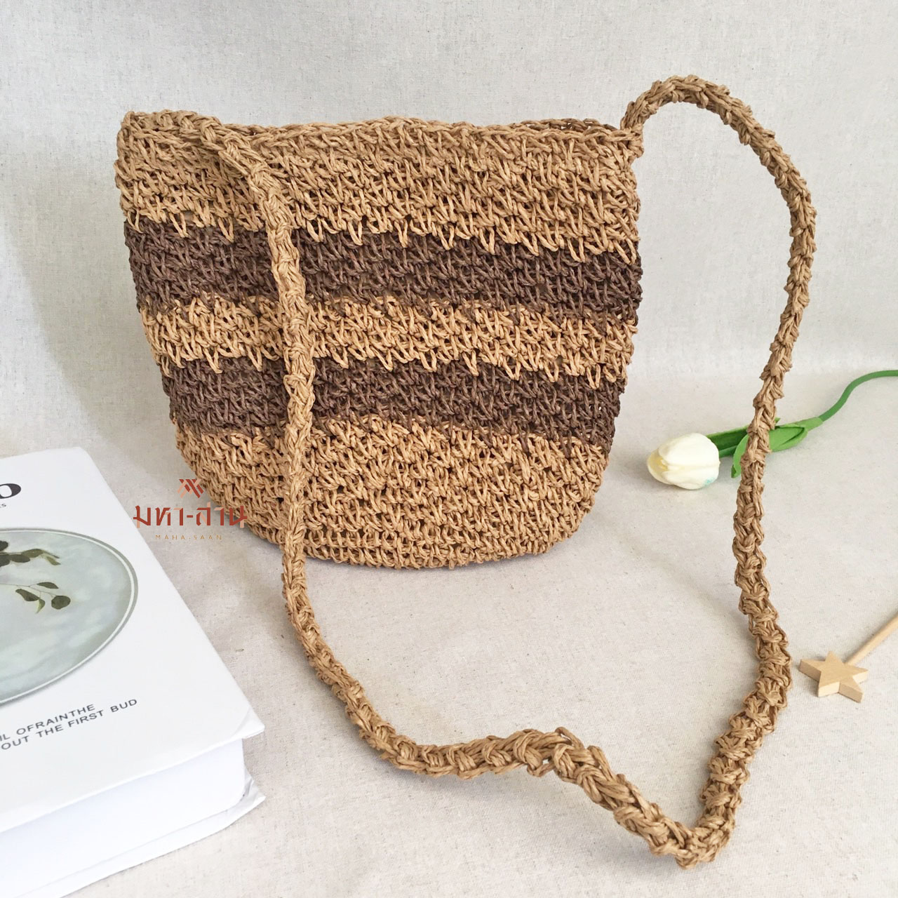 กระเป๋าถัก กลม 3สี 💚🤎🤍