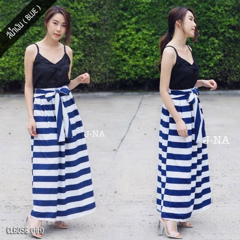 set เสื้อสายเดี่ยว กับ กระโปรงริ้ว