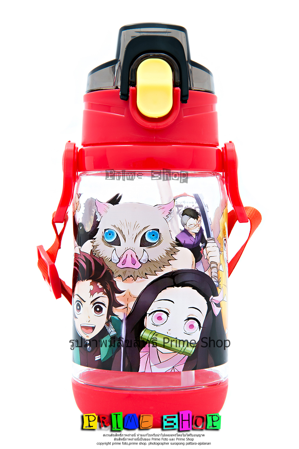 กระติกน้ำแบบหลอดดูด 4010 มีสายสะพาย 400 ml. ลายดาบพิฆาตอสูร A (แดง)