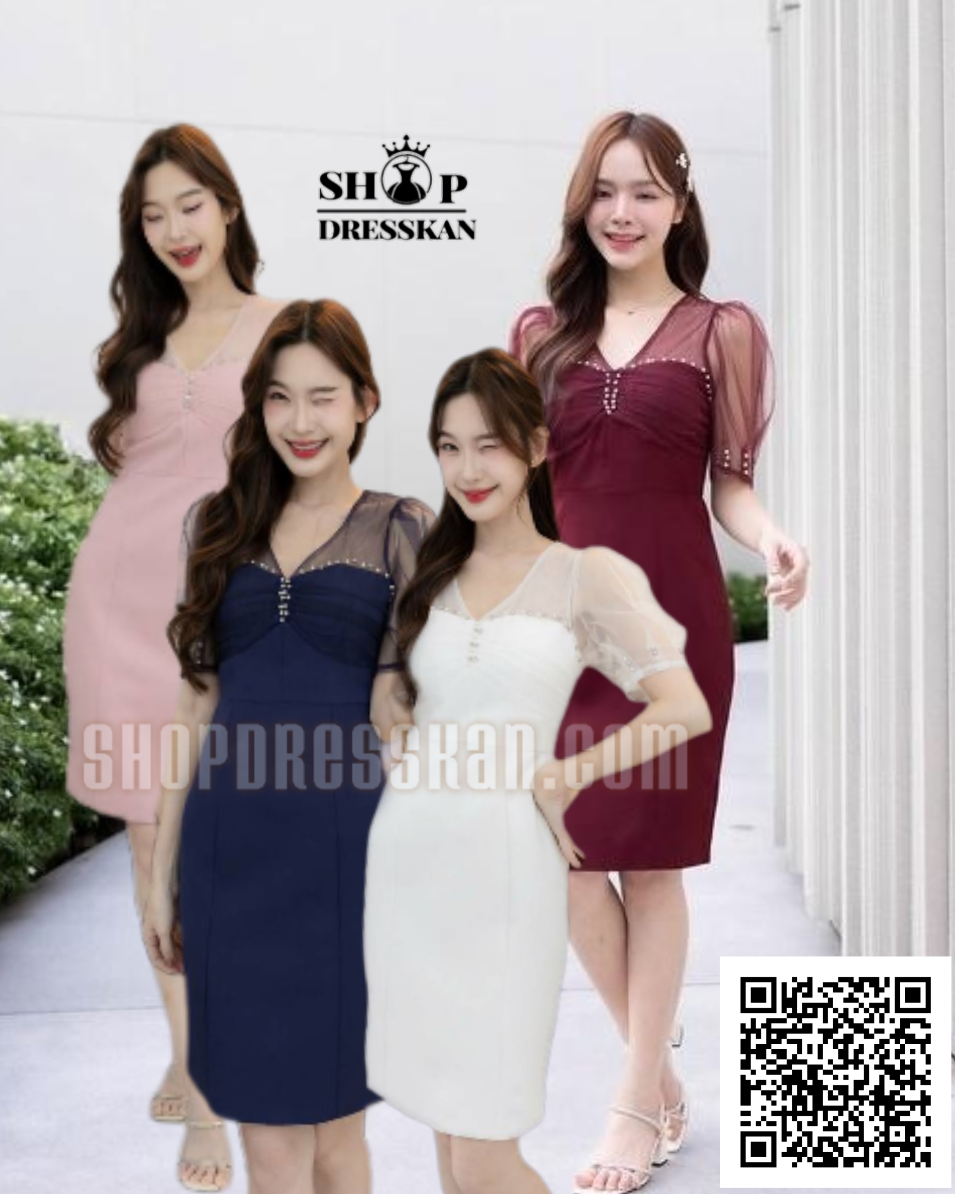 ✔️มีพร้อมส่ง⭐ชุดเดรสงานป้ายคุณภาพ⭐[ S-M-L-XL-2XL] :: ชุดเดรสสั้นออกงาน ผ้าสีพื้นตัดแต่งผ้าชีทรูช่วงบน ดีเทลขอบเพชรสวยหรู ทรงเข้ารูปสวย ซิปซ่อนหลัง บุซับใน ผ้าเนื้อเกรดดีสวมใส่สบาย ใส่ออกงานสวยๆ