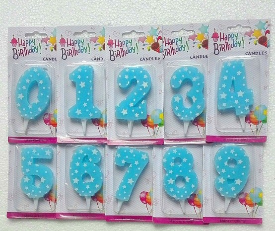 เทียนตัวเลขวันเกิดลายดาว มีสีชมพู/ฟ้า