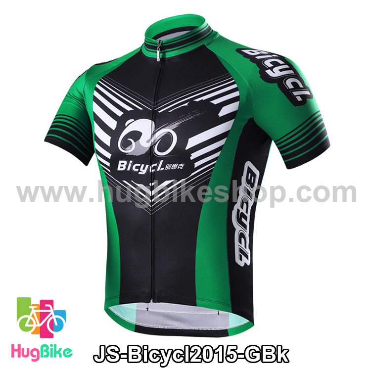 เสื้อจักรยานแขนสั้นทีม Bicycl 2015 สีเขียวดำ