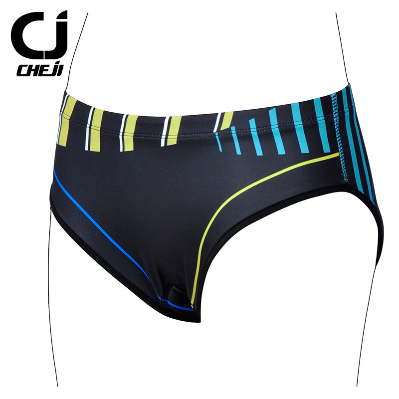 กางเกงจักรยาน ชั้นในเป้าเจล CheJi 18 (04) สีดำลายเส้นฟ้าเขียวเหลือง