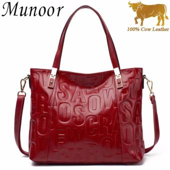 Munoor High Quality 100% Genuine Cow Leather Women Tote Top-Handle Bags beg kulit tulen tas kulit asli túi da chính hãng กระเป๋าหนังแท้ - intl