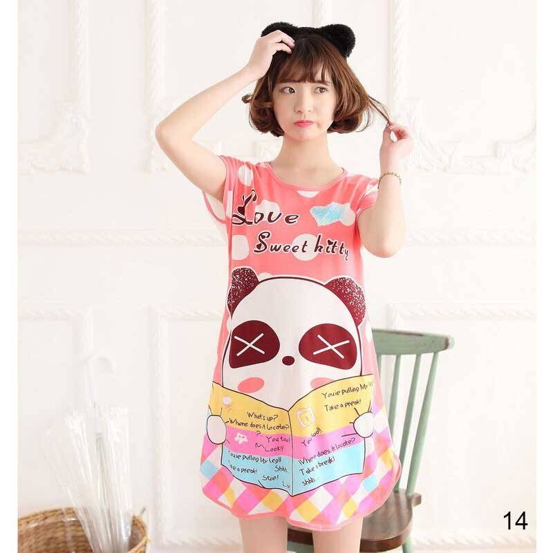 ชุดนอนเดรสแขนสั้นลายน่ารัก