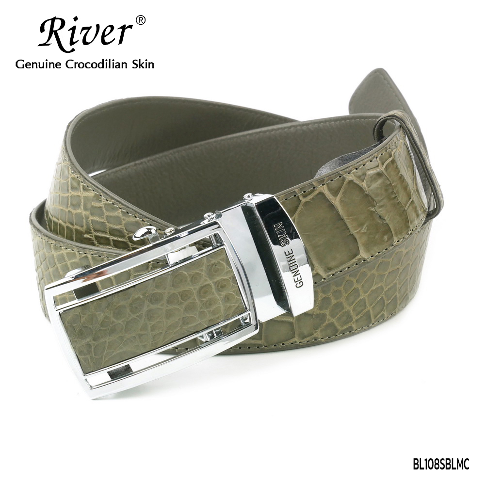 เข็มขัดหนังจระเข้แท้ ส่วนท้อง สีเทา