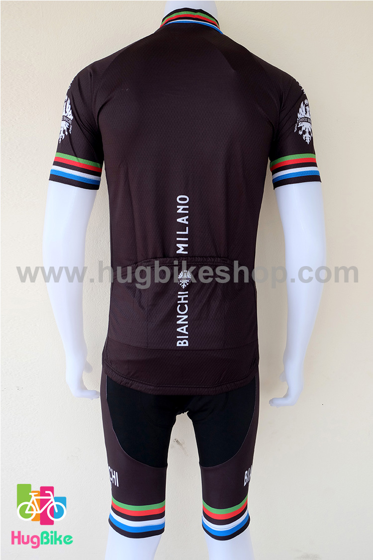 ชุดจักรยานแขนสั้นทีม Bianchi 16 (02) สีดำขอบแขนลาย