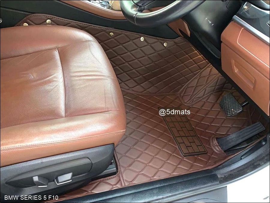 พรมปูพื้นรถยนต์5D BMW SERIES 5 F10 (2010-16) พรม5D ลายRICH สีกาแฟ รวมแผ่นปูท้าย เต็มคัน (4ชิ้น)