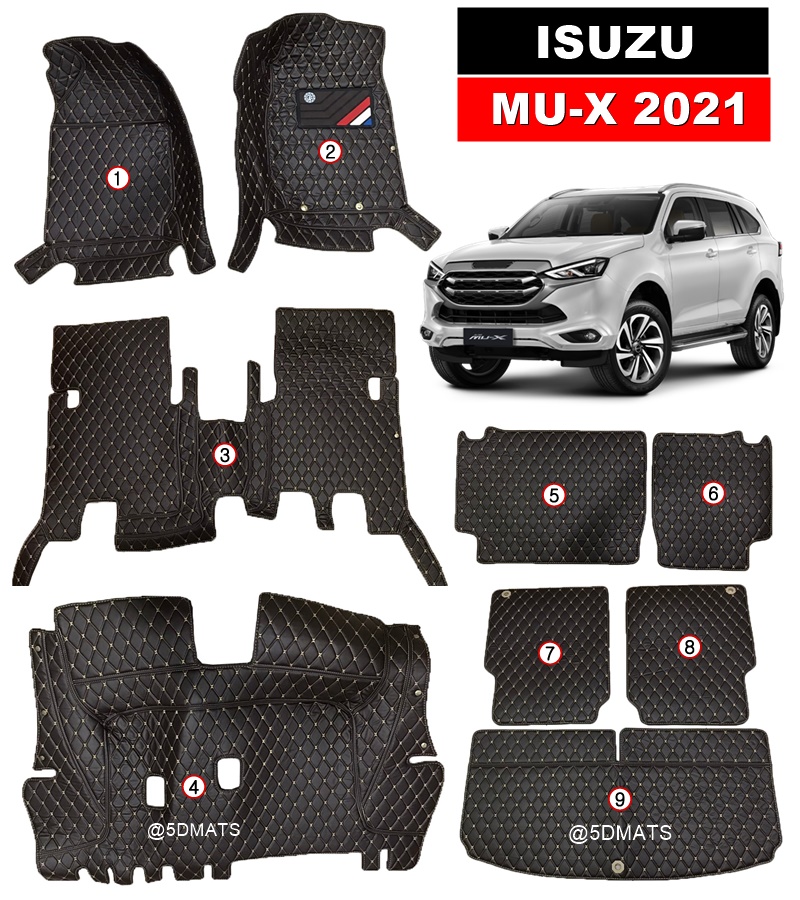 พรมปูพื้นรถยนต์6D ISUZU MU-X 2021 พรม6D QX สวยงาม เข้ารูป ปูเต็มคัน 9ชิ้น