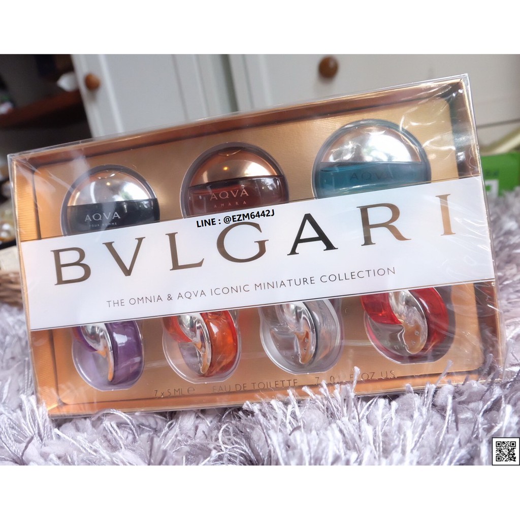 น้ำหอมแท้ SET 7 ITEMS PERFUME BVLGARI OMNIA AND AQVA ICONIC MINIATURE COLLECTION 5 ML x 7 ขวด