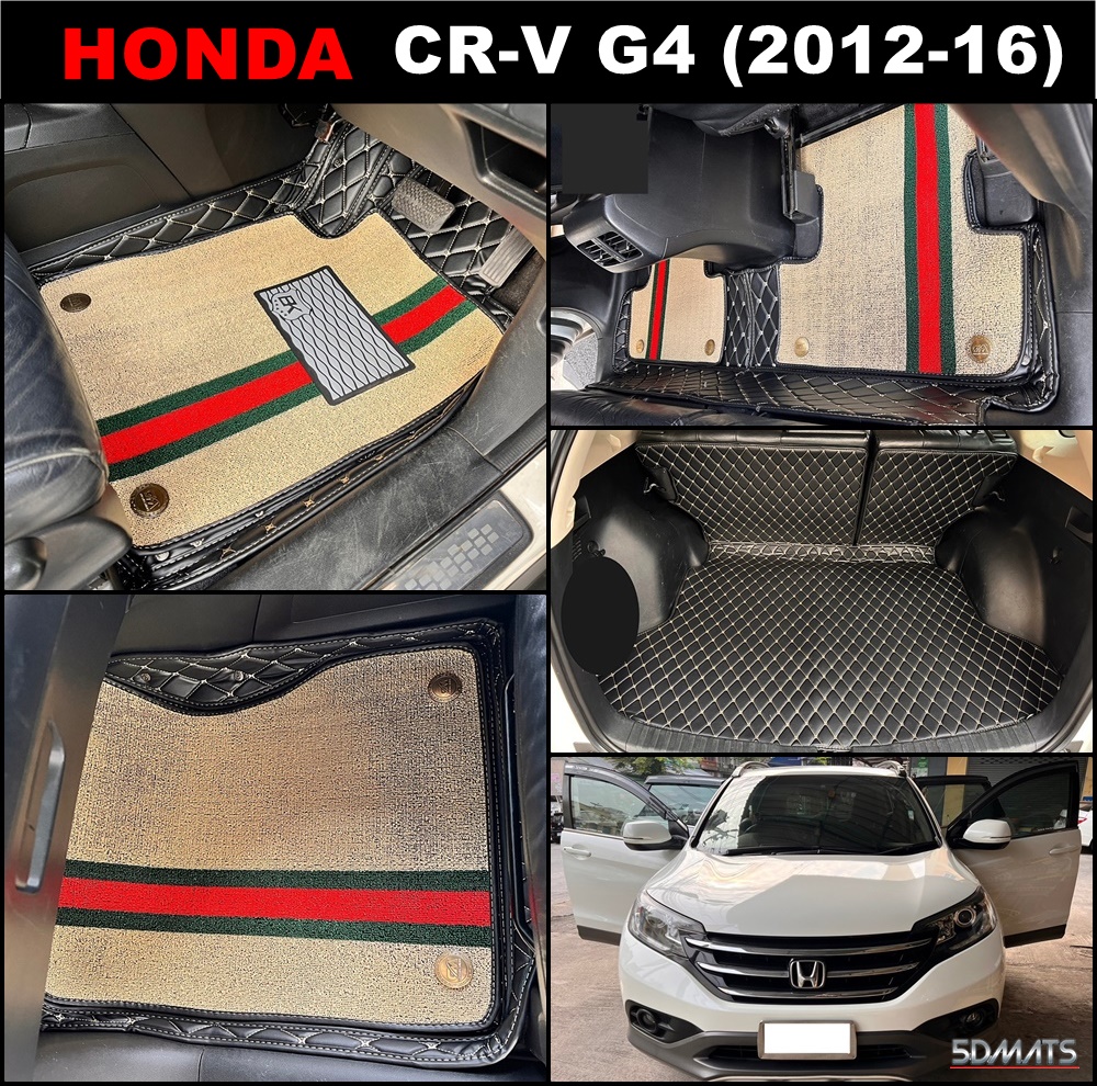 พรมปูพื้นรถยนต์7D HONDA CR-V G4 พรมสีดำด้ายครีม เสริมใยดักฝุ่น เข้ารูป เต็มคัน