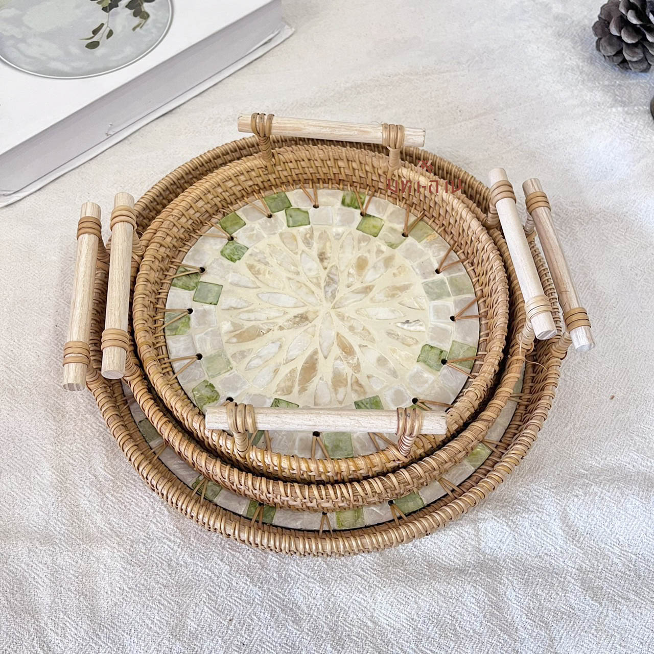 ถาดหวายแต่งโมเสก ถาดใส่อาหาร พร็อพถ่ายรูป Rattanly Mosaic Tray⭐