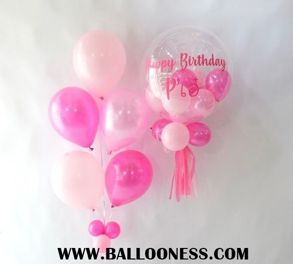 เซทลูกโป่งบับเบิ้ลโทนสีชมพู + ช่อ5ลูก1ช่อ / Bubble Balloon Pink Tone